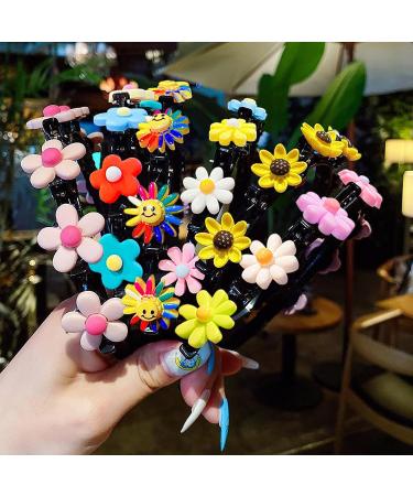 6Pcs Flower and Sunflower Smile Headbands for Girls and Women - Non Slip, Soft, Comfortable Hairbands in Light Blue, Black, Pink - Aesthetic Kids Accessories - Buy Online on GoSupps.com
