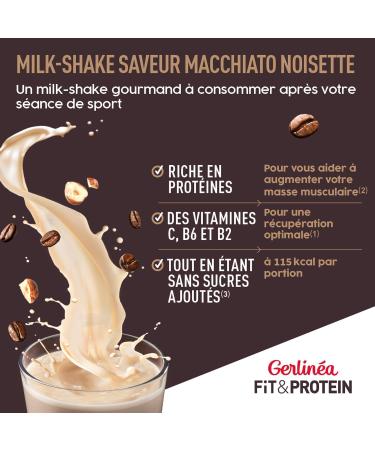 Gerlin a Fit&Protein - Hazelnut Macchiato Flavor Protein Milkshake - After-Sport Protein - Whey Bodybuilding for Women - No Added Sugars - 115Kcal / portion - 340 g (10 drinks) - Buy Online on GoSupps.com