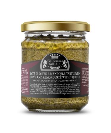 Valnerina Tartufi Truffle Pat di Olives et Almonds | Bruschette and Starter Sauce Ready Suce for Pasta with Summer Black Truffle | Gastronomic Specialty | 180 gr jar.