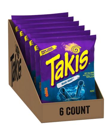 Takis Blue Heat Rolled Tortilla Chips, Hot Chili Pepper Artificially Flavored, 6 Individual Bags, 4 Ounces Each, Net Weight of 24 Ounces Rolled Blue Heat