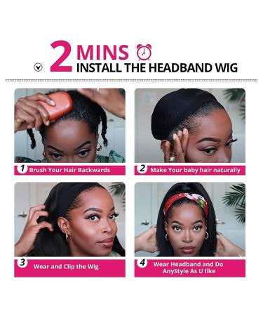 16 Inch Straight Human Hair Headband Wig for Black Women - Glueless, 150% Density, Natural Color - Pack of 1 - Buy Online on GoSupps.com