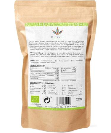 Vegji Bio Vegan Protein Blend 1000g - High Protein Pea Rice & Hemp | Natural Unsweetened Ingredients | 1 Pack - Buy Online on GoSupps.com