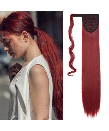 Pferdeschwanz hair part braid clip in ponytail hair extension synthetic hair extension hair piece wrap on for women 58.5 cm smooth-maroon mix dark red