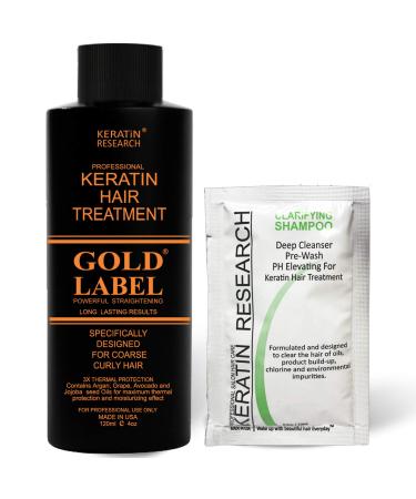 Gold Label 120ml Professional Results Brazilian Keratin Blowout Hair Treatment with 20ml Clarifying Shampoo Enhanced Specifically Designed for Coarse Curly Black African Dominican Brazilian Hair