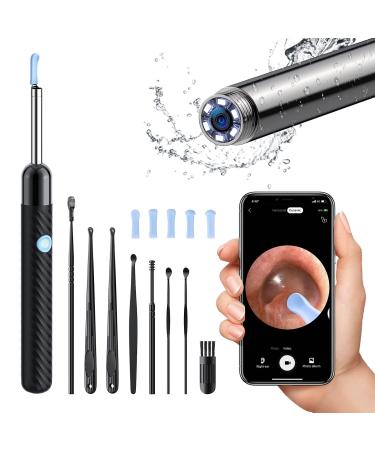 Ear Wax Removal Tool, Ear Cleaner Otoscope with Light, Ear Cleaning Kit with 8 Pcs Ear Set, Earwax Removal Kit with 6 Ear Pick, Ear Camera for iPhone, iPad, Android Phones Black