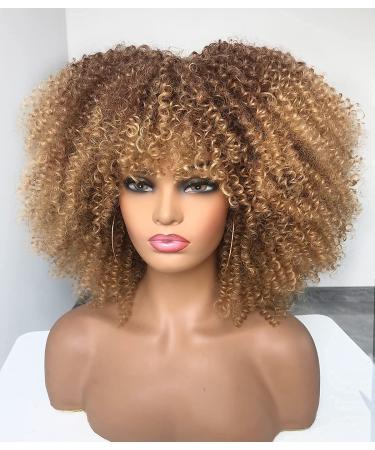 Annivia Ombre Blonde Afro Short Kinky Curly Wig with Bangs | 14 Inch for Black Women - Buy Online on GoSupps.com