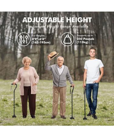 KINGGEAR Lightweight Offset Walking Cane for Women and Men - Large Quad Base Canes for Seniors and Leg Injuries - Black - Buy Online on GoSupps.com