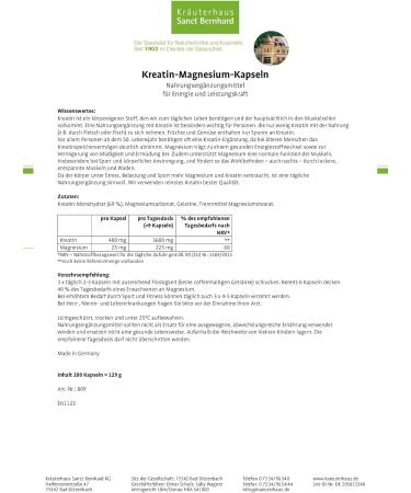 Sanct Bernhard Creatine Magnesium Capsules - 200 Caps for Enhanced Energy & Muscle Recovery - International Shipping Available - Buy Online on GoSupps.com