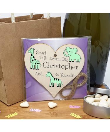 Personalised Wooden Hanging Heart Plaque - Be Brave Dream Big Be Yourself | Green Safari Animals Nursery Decor - Buy Online on GoSupps.com