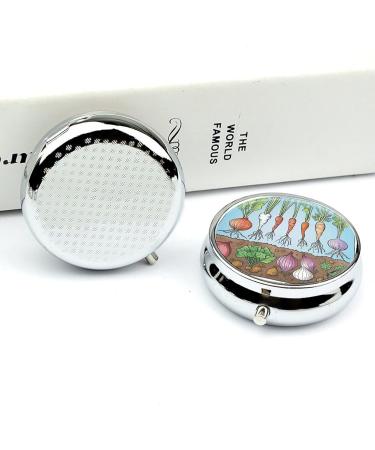 Travel Pill Box Organizer - 3 Compartment Portable Medicine Case with Vegetable Clip Art - Ideal for Handbag & Pocket - Buy Online on GoSupps.com