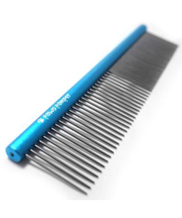 Paws Pamper Greyhound Comb for Dogs and Cats - Longer Teeth, Wider Handle - More Satisfying Grooming Sessions for Pets - Less Hand Strains for Owners 50% Fine Pins 1 Count (Pack of 1)