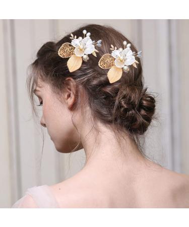 Flower Wedding Hair Comb Slides Pearl Bridal Hair Pins Comb Bridal Hair Accessories Wedding Rhinestone Headpiece Hair Slides for Bride Bridesmaid Girls Women # 2