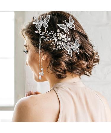 WLLHYF 4Pcs Silver Butterfly Hair Clips with Tassel - Elegant Hair Barrettes for Women, Perfect for Bride Wedding - Head Pieces Hair Accessories - Buy Online on GoSupps.com