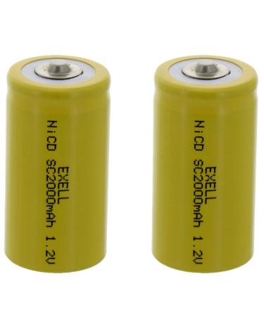 2x Exell SubC 1.2V 2000mAh NiCD Button Top Rechargeable Batteries for high power static applications (Telecoms UPS and Smart grid) electric mopeds meters radios RC devices electric tools