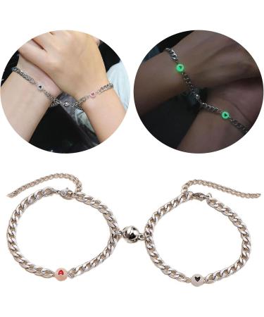 Oralgos Heart Pearl Bracelets Set for Couples - Adjustable Matching Bangles in Black & Pink - Perfect Friendship Gift - Buy Online on GoSupps.com