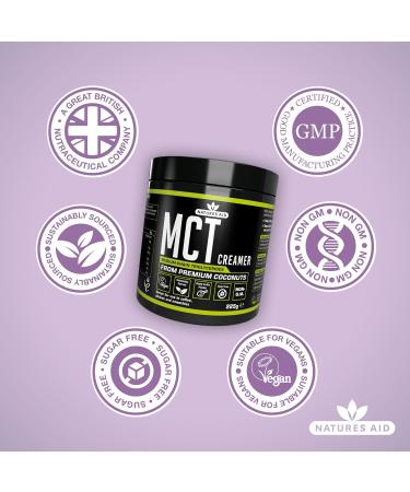 Natures Aid MCT Oil Creamer Powder - Add to Coffee Shakes Smoothies - 100 Percent Premium Coconut Oil Pure Sustainably Sourced Vegan Vegetarian GMP Standards Rapid Absorbed for Energy MCT Oil Creamer Powder 225g - Buy Online on GoSupps.com