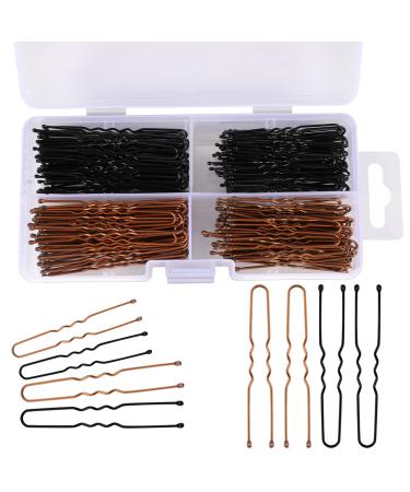 AIEX 200 Pieces U Bobby Pins Hair Pins for Girls and Women with Storage Box (Brown Black) Black Brown