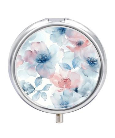 Pill Box Pill Case 3 Compartment Travel Pill Box Soft Red Blue Printing Small Pill Box Portable Medicine Pill Case Pill Organizer for Purse & Pocket for Travel Handbag (Round)