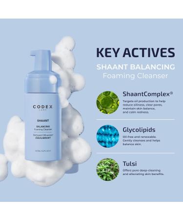 Codex Labs Shaant Balancing Foaming Face Cleanser - Oil Control & Pore Minimizer for Acne Prone Skin - Micellar Water Oil-Free Vegan Skincare (100ml - Buy Online on GoSupps.com