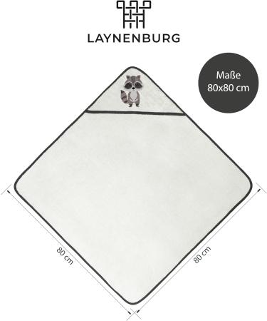 Premium Baby Hooded Towel - 100% Cotton Oeko-Tex | Laynenburg Raccoon - 80x80cm - Perfect Bath Towel for Newborns & Kids - Buy Online on GoSupps.com