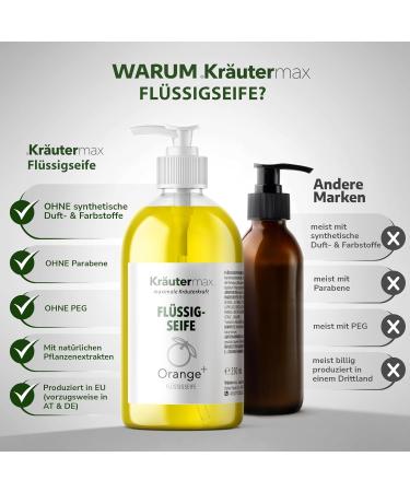  Kr utermax. Orange liquid soap with orange oil - Pure and natural for the skin - Cosmetic - 1 x 250 ml - Buy Online on GoSupps.com