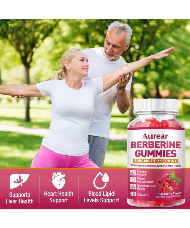 Aurear Berberine Gummies 2000mg High Potency Berberine HCI Suitable for Men Women and Children of All Ages it Supports Immune and Gut Health.Raspberry FlavorSupport - 60 Count - Buy Online on GoSupps.com