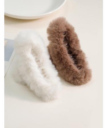 Tinblin 4pcs Faux Fur Hair Clips - 5.5 Inches Large Claw Clips for Thick & Thin Hair - Long Fur Preppy Style for Women & Girls - Buy Online on GoSupps.com