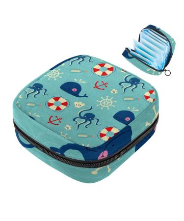 Menstruation pad bag with zipper women's napkin bag tampons collection bags for women and girls (octopus whales compass rescue belt)