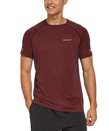 BALEAF Men's Quick Dry Short Sleeve T-Shirt Running Workout Shirts A016-heather Red Medium