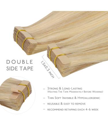 Salife Real Hair Tape Extensions - 20PCs 50g 22 Inch Light Blonde Highlights - Remy Invisible Skin Weft #16/2 Hellblond - Buy Online on GoSupps.com