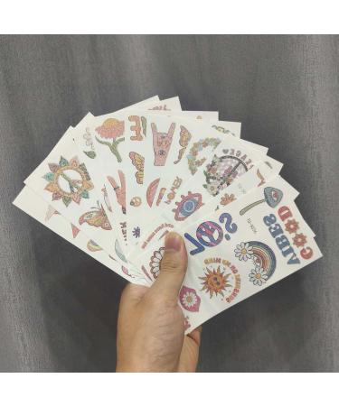 Groovy 70s Temporary Tattoos - Flower Glitter Fake Tattoo Stickers for Retro Hippie Decor - 20 Sheets - Buy Online on GoSupps.com