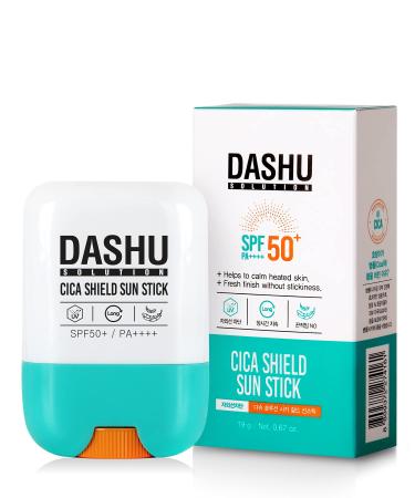 DASHU Solution Cica Shield Sun Stick .67oz   Face sun stick  SPF 50  UVA/UVB face & body protection for sensitive skin  Non-greasy sunscreen stick  Sun blocker