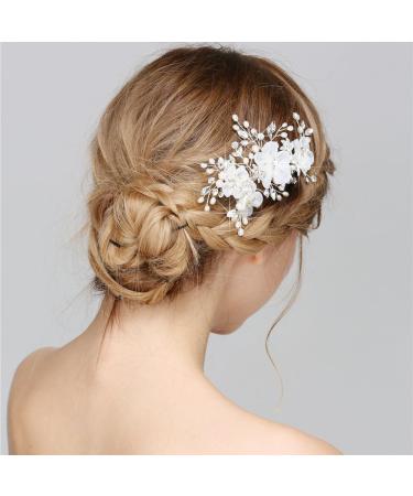 Shop Honey Bear Women's Bridal Jewelry | Flower Hair Feast Accessories | Crystal Rhinestone & Simulated Pearl | Elegant Wedding Hairpieces (White) - Buy Online on GoSupps.com