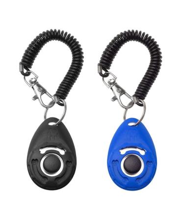 Txibi 2Pack Pet Dog Training Clicker with Wrist Strap - Durable Lightweight Easy to Use Pet Clickers for Cats Puppy Birds Horses (Black + Blue)