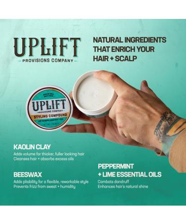 Uplift Provisions Styling Compound - Clay Pomade for Natural Matte Finish & Medium Hold - Versatile 3 oz Hair Clay for Men & Women - Buy Online on GoSupps.com