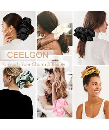 9.5 inch Silk Oversized Scrunchies 3 Pack - Extra Large Satin Hair Ties for Women and Girls - Black Black Black - Buy Online on GoSupps.com