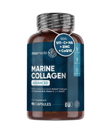 Marine Collagen Capsules 1455mg - Naticol Type 1 Collagen Supplements for Women & Men - Hydrolysed Marine Collagen Peptides Complex with Hyaluronic Acid Vitamin C & Zinc (90 Capsules)