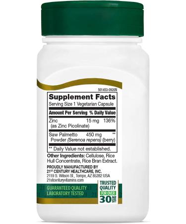 21st Century Saw Palmetto 450 mg - 60 Vegetarian Capsules | Promote Prostate Health - Buy Online on GoSupps.com