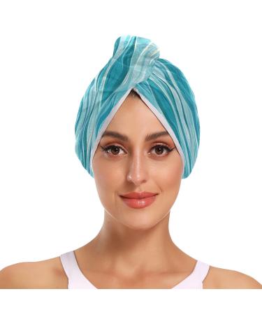Sea Wave Hair Towel 2 Pack Super Absorbent Hair Drying Towel Quick Dry Hair Turbans Head Towel with Button Twisty Wrap for Women Girls