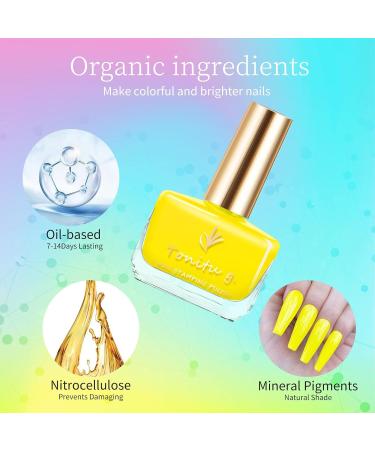 Tonitu 6 Pcs Non-Toxic Eco Nail Polish Kit - Glossy Pastel Colors: Pink Yellow Blue Red Glitter and Nude (42ml) - International Shipping Available! - Buy Online on GoSupps.com