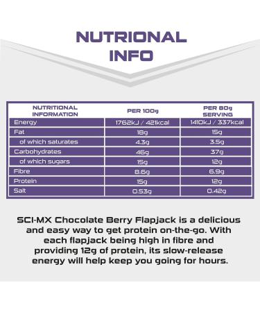 SCI-MX Chocolate Protein Flapjack 12 x 80 g - 12g Protein per Flapjack High Fibre + Oaty Goodness for Energy Boost - Guilt Free Snack made from Oats - Source of Protein - Suitable for Vegetarians FLAPJACK -Chocolate - Buy Online on GoSupps.com