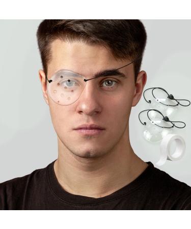 Transparent Ventilated Eye Patches 2 PCS with Adjustable Strap Cataract Sur-Gery Recovery Cover Ventilated Patch Gaurd with Tape for Eye Post-Operative Recovery (Clear)