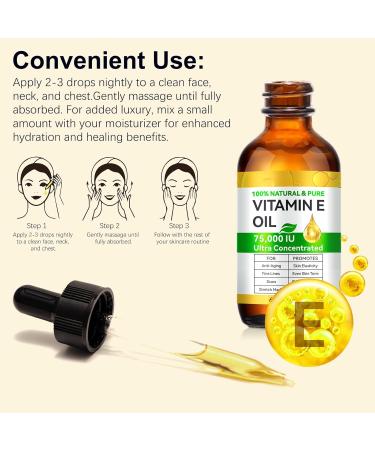 Pure Vitamin E Oil for Skin Scars Face Body Hair 75 000 IU 100% Natural Vit E Oil for Moisturizing Winkles Dry Skin Blend Body Bath Stretch Marks 2Fl Oz 2 Fl Oz (Pack of 1) - Buy Online on GoSupps.com