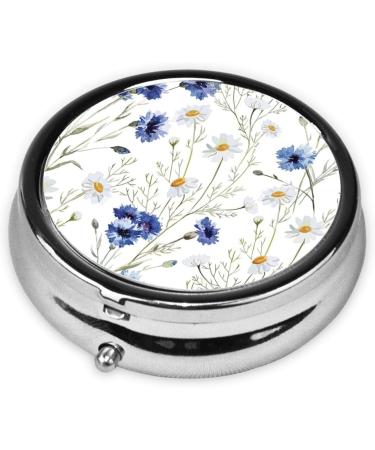Portable Round Pill Box with Flowers & Cornflowers Daisies - Lightweight Moisture-Proof Vitamin Organizer - Buy Online on GoSupps.com