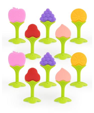 Teething Toys for Babies 10 Pack Silicone Baby Teethers Frozen Baby Teething Toys Fruit Shape BPA-Free Natural Organic Soft & Textured