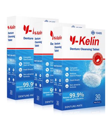 Y-Kelin 90 Tablets Denture Cleansing Tablets for Overnight Dental Prosthesis (90 tabs) 90 Count (Pack of 1)
