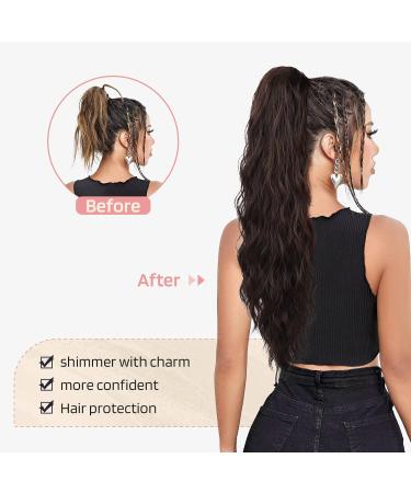 Flufymooz 66 cm Curly Ponytail Extension - Dark Ash Blonde with Highlights | Perfect Synthetic Hair Extensions for Women - Buy Online on GoSupps.com
