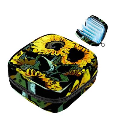 Menstruation pad bag with zipper women's napkin bag tampons collection bags for women and girls (sunflowers sunflowers bouquet yellow)