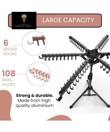 Swivel Braid Tree Braid Rack - Black Pre-assembled Space-Saving Portable Folds away Height Adjustable Hair extension holder rack 114 hook display stand for braiding hair - The OG Braid Tree - Buy Online on GoSupps.com