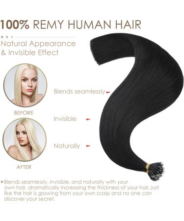 Silk-co Nano Ring Hair Extensions 1g/s Pre Bonded 50g Nano Tip Bondings 100% Real Remy Human Hai 50 Strands 1g/s #01 Jet Black 20 Inch - Buy Online on GoSupps.com